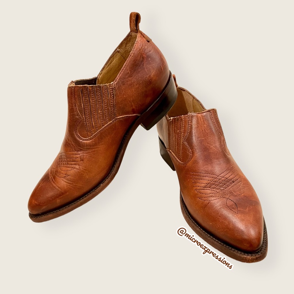 $369 Frye Billy Shootie Cognac Leather Southwestern Casual Pointed Ankle Booties - Picture 16 of 16